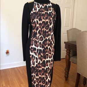 Venus Leopard cold shoulder color block  dress